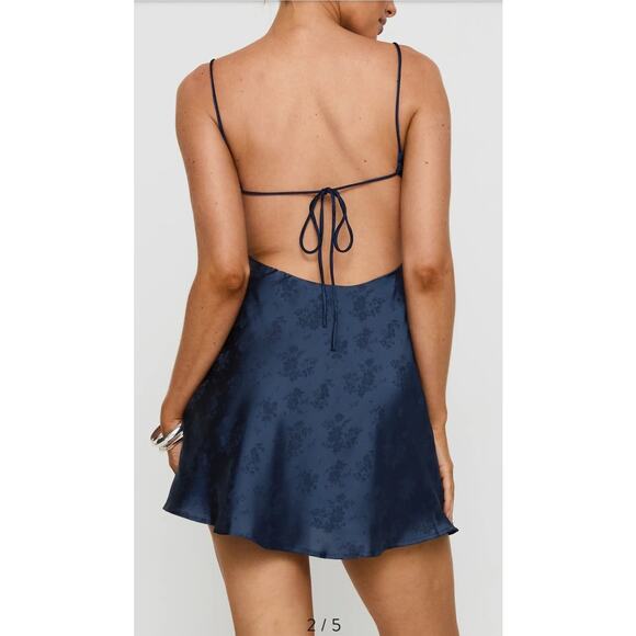 Princess Polly Clemence Navy Satin Open Back Womens Slipdress Mini Dress Size 0 - Picture 4 of 13